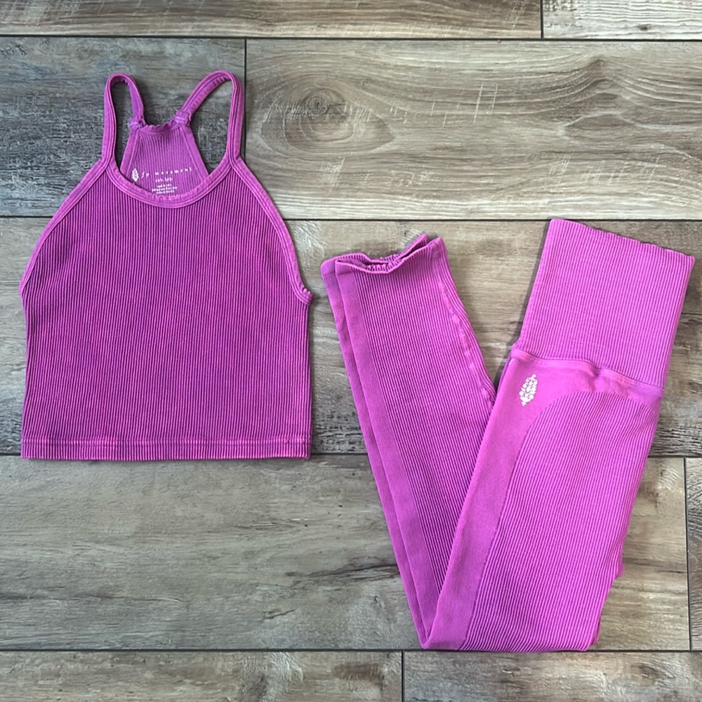 NWOT FP Movement Happiness Runs Set Crop Tank Leggings Berry Pink